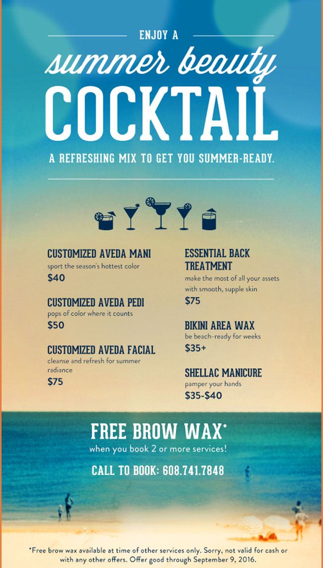 Free Brow Wax when you book 2 or more services call to book