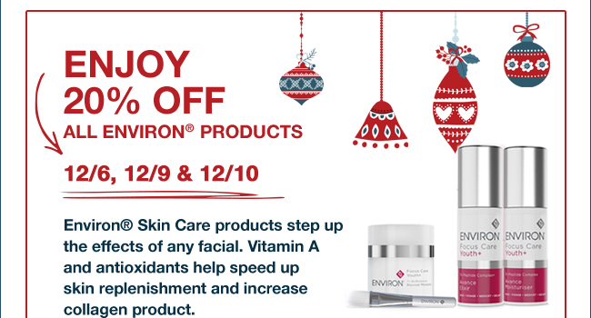 Enjoy 20% off all Environ Products