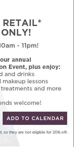 Join us for our annual Customer Appreciation Event, plus enjoy: festive food and drinks; holiday hair and makeup lessons; mini stress relieving treatments and more; Just pop in, friends welcome [Add to Calendar]