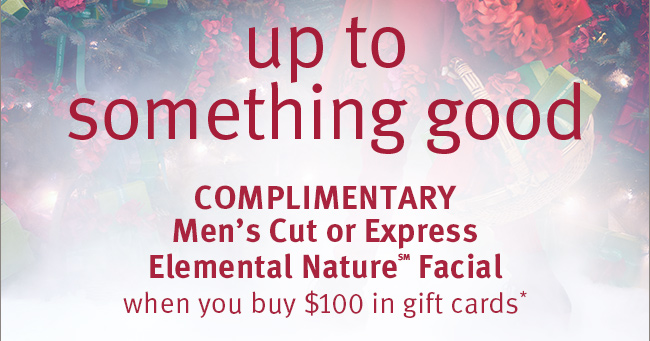 up to something good. COMPLIMENTARY Men's Cut or Express Elemental Nature(SM) Facial when you buy $100 in gift cards*