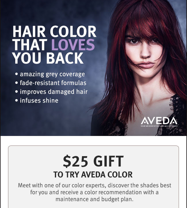 hair color that loves you back 25 dollar gift to try aveda color