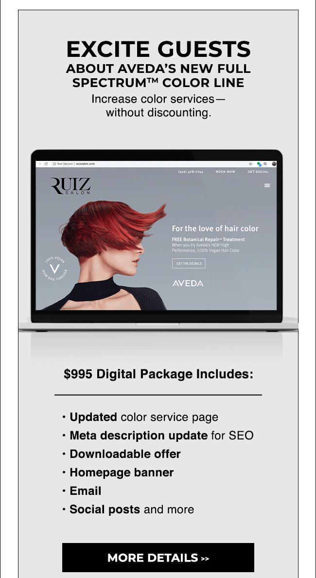 $995 Digital Package includes: color services page, seo, offer, email...MORE DETAILS