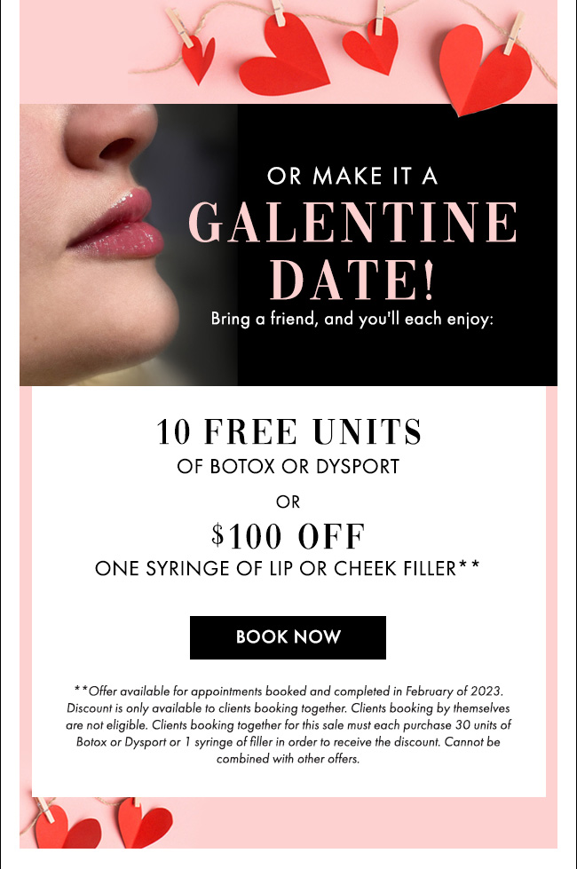 10 free units of botox or dysport or $100 off one syringe of lip or cheek filler - book now