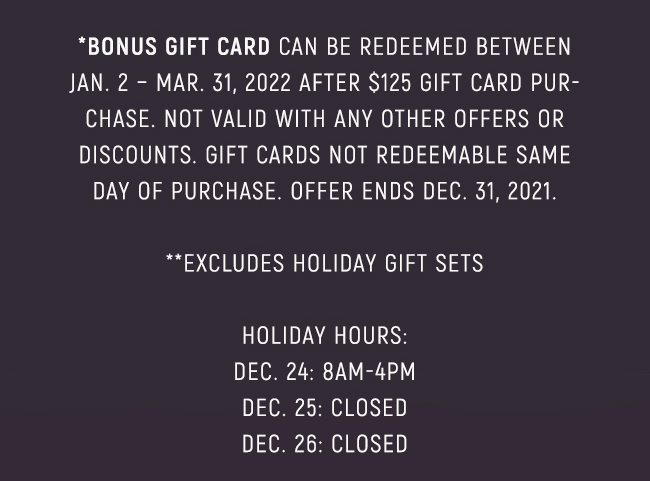 Bonus gift card redeemable between Jan 2 - Mar 31, 2022